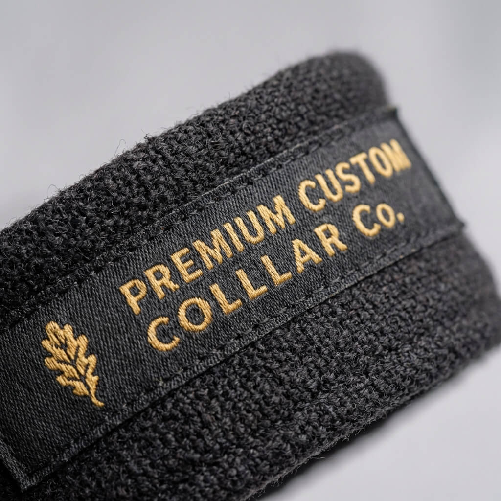 Premium custom trims and woven neck labels with refined branded finish